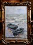 Léon-Gustave RAVANNE Les barques huile sur toile, 55x37,5cm - 1896 (avec son cadre). Léon-Gustave Ravanne