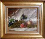 Léon HORNECKER Nature mortes aux raisins et pêches huile sur carton, 24,5x30,5cm (avec son cadre). Léon Hornecker