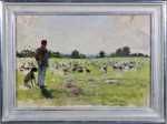 Lothar von SEEBACH Le Gardien d oies et de canards dans la plaine huile sur toile (avec son cadre). Lothar von Seebach
