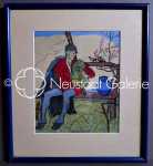 Louis-Philippe KAMM Le joueur de cornemuse gouache, 27,5x23cm - 1907 (avec son cadre). Louis-Philippe Kamm