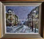 Luc HUEBER Strasbourg, Saint Pierre-le-Vieux sous la neige depuis le Faubourg National huile sur isorel, 50x61cm. - 1963 (avec son cadre). Luc Hueber