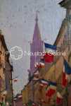 Lucien BLUMER Rue Gutenberg à Strasbourg le 14 juillet Huile sur toile, 61x50cm (détail). Lucien Blumer