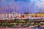 Lucien HAFFEN Bouchots à Saint-Valery-en-Caux huile sur toile, 54x65cm. (détail). Lucien Haffen