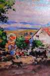 Lucien HAFFEN Scène animée de vaches et chien à Belmont huile sur toile, 60x73cm (détail). Lucien Haffen