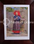 MANY BENNER Jeune alsacienne de Geispolsheim devant la porte du jardin Aquarelle et gouache 41x30cm (avec son cadre). Emmanuel Benner