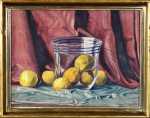 Paul LESCHHORN Nature morte au vase en verre et aux citrons Aquarelle (avec son cadre). Paul Leschhorn