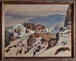Paul LESCHHORN Paysage de montagne enneigé aquarelle (avec son cadre). Paul Leschhorn