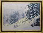 Paul Leschhorn Paysage du sud des Vosges en hiver (avec son cadre). Paul Leschhorn