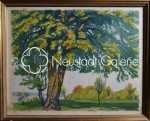 Paul LESCHHORN Paysage printanier aux arbres estampe, 28x35,5cm (avec son cadre). Paul Leschhorn