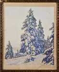 Paul LESCHHORN Sapin neigeux - bois (gravure) - avec son cadre. Paul Leschhorn