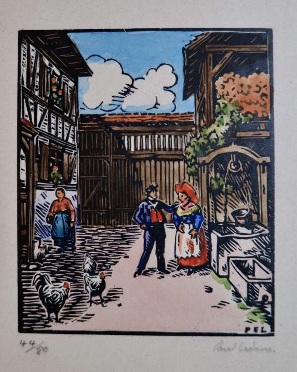 Paul Ledoux - Alsacienne et alsacien dans une cour de ferme (Alsace)