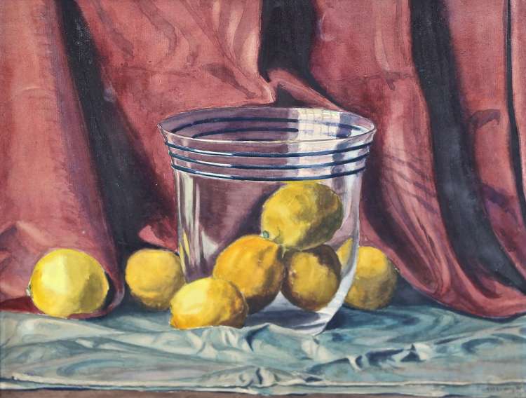 Paul Leschhorn - Nature morte au vase en verre et aux citrons