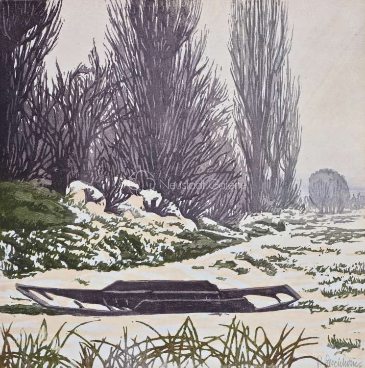 Paul Leschhorn - Paysage de neige à la barque