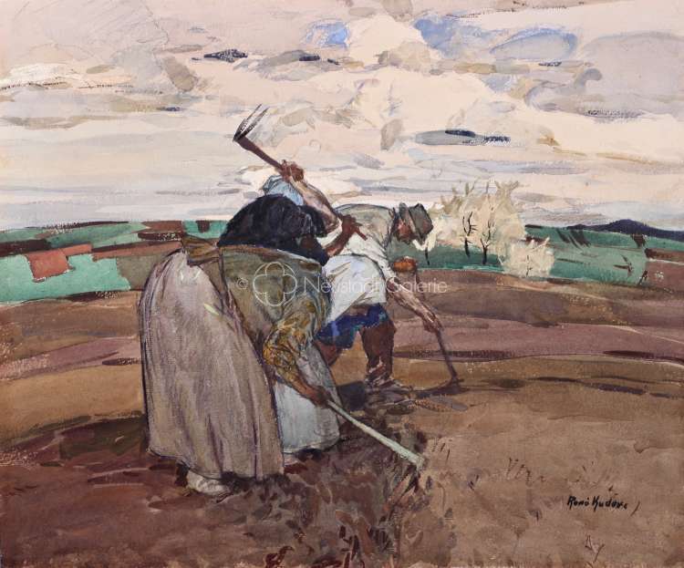 René Kuder - Paysans travaillant dans un champ